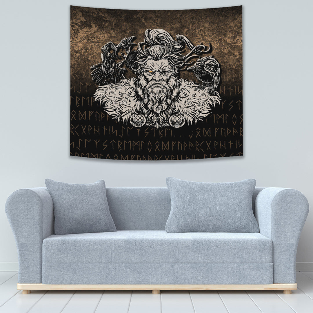 Norse Viking Mythology Allfather Odin Huginn Muninn Tapestry for Wall Décor