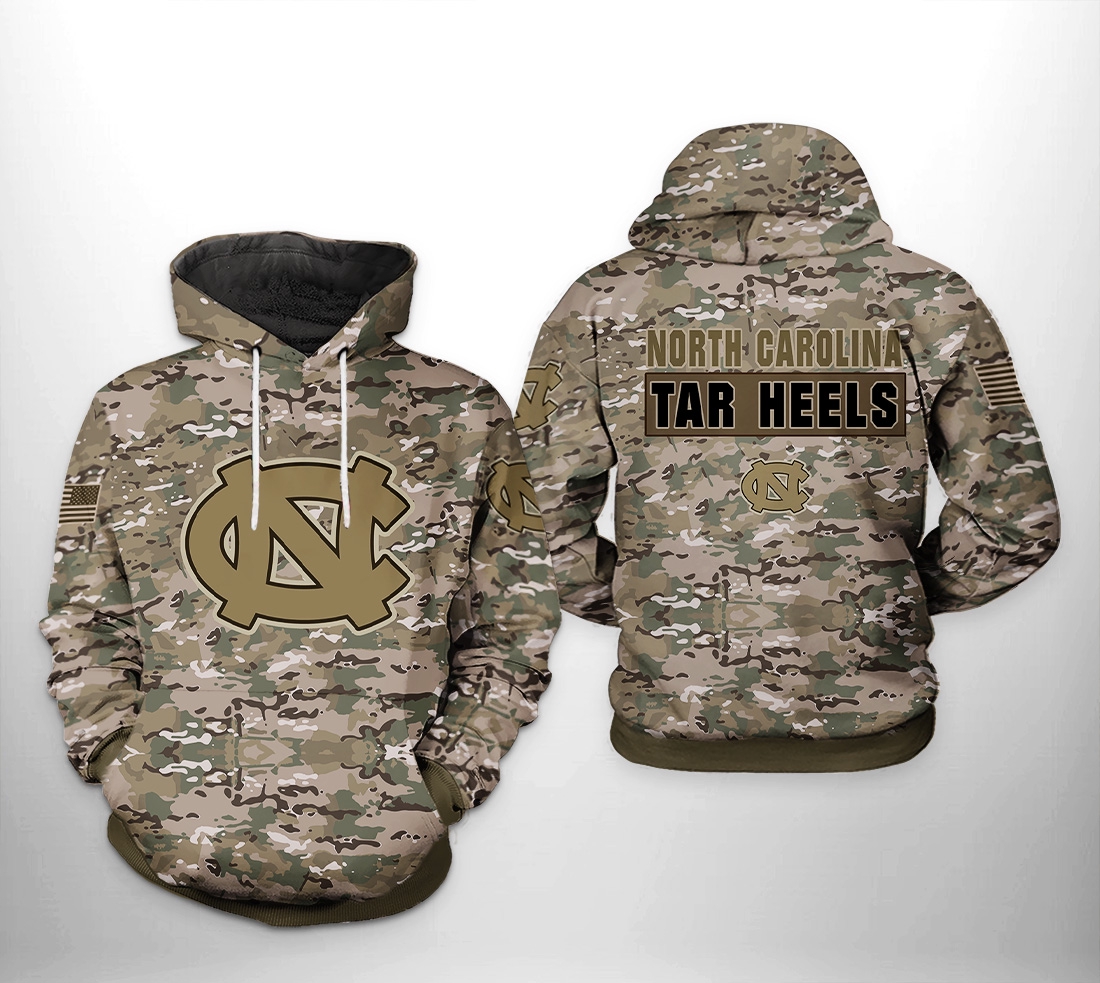 North Carolina Tar Heels Ncaa Camo Veteran 3D All Over Print Hoodie, Zip-Up Hoodie
