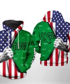 North Texas Mean Green Ncaa Us Flag 3D All Over Print Hoodie, Zip-Up Hoodie