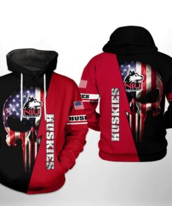 Northern Illinois Huskies Ncaa Us Flag Skull 3D All Over Print Hoodie, Zip-Up Hoodie