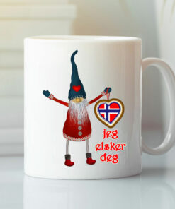 Norwegian Mug Jeg Elsker Deg I Love You Nisse Heart