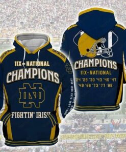 Notre Dame Fighting Irish 11X National Champions 3D All Over Print Zip Hoodie Gifts For Ncaa Fans