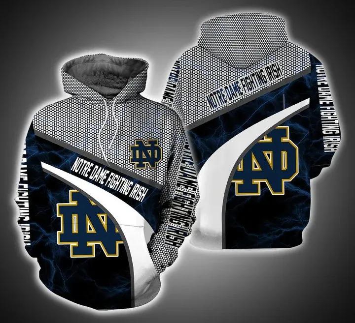 Notre Dame Fighting Irish Armor Thunder 3D All Over Print Zip Hoodie Gifts For Ncaa Fans