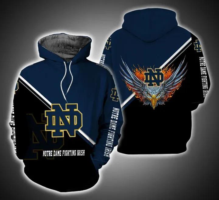 Notre Dame Fighting Irish Fire Eagle 3D All Over Print Zip Hoodie Gifts For Ncaa Fans