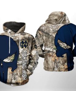 Notre Dame Fighting Irish Hoodie Camo Veteran Hunting 3D All Over Print Zip Hoodie Gifts For Ncaa Fans