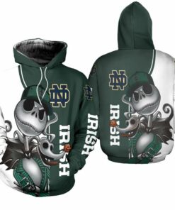 Notre Dame Fighting Irish Jack Skellington And Zero 3D All Over Print Zip Hoodie Gifts For Ncaa Fans