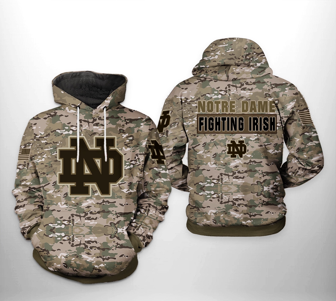Notre Dame Fighting Irish Ncaa Camo Veteran 3D All Over Print Hoodie, Zip-Up Hoodie