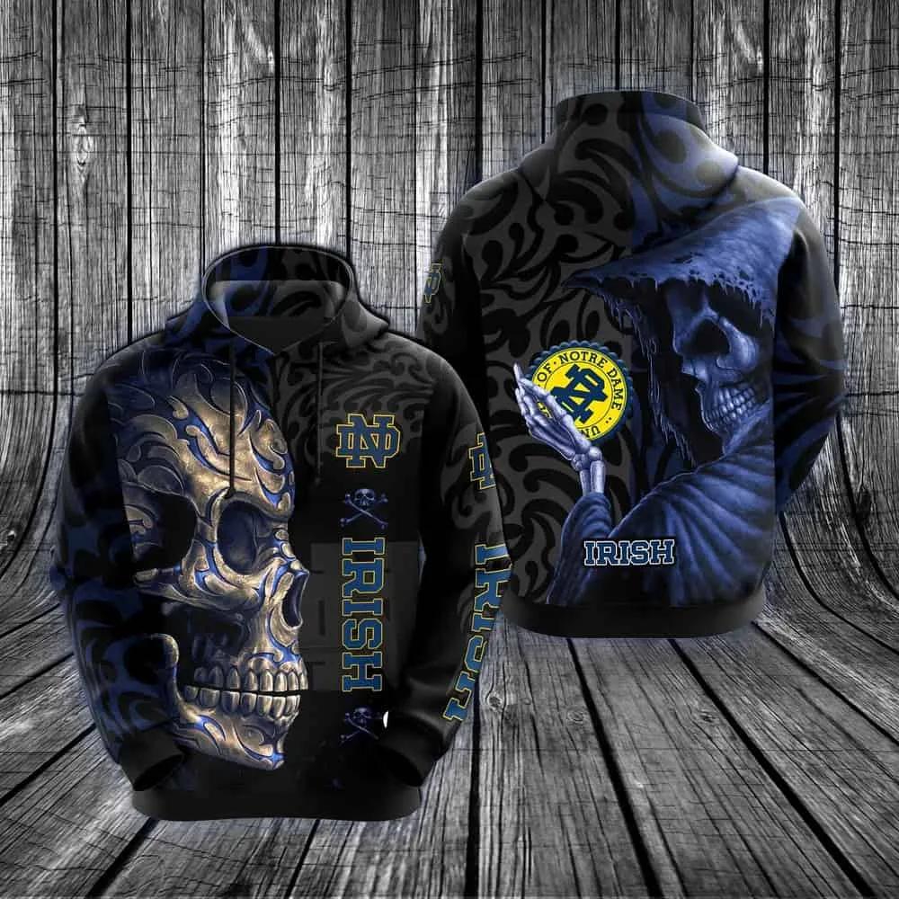 Notre Dame Fighting Irish Skull 3D All Over Print Zip Hoodie Gifts For Ncaa Fans