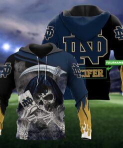 Notre Dame Fighting Irish Skull Death Personalized 3D All Over Print Zip Hoodie Gifts For Ncaa Fans