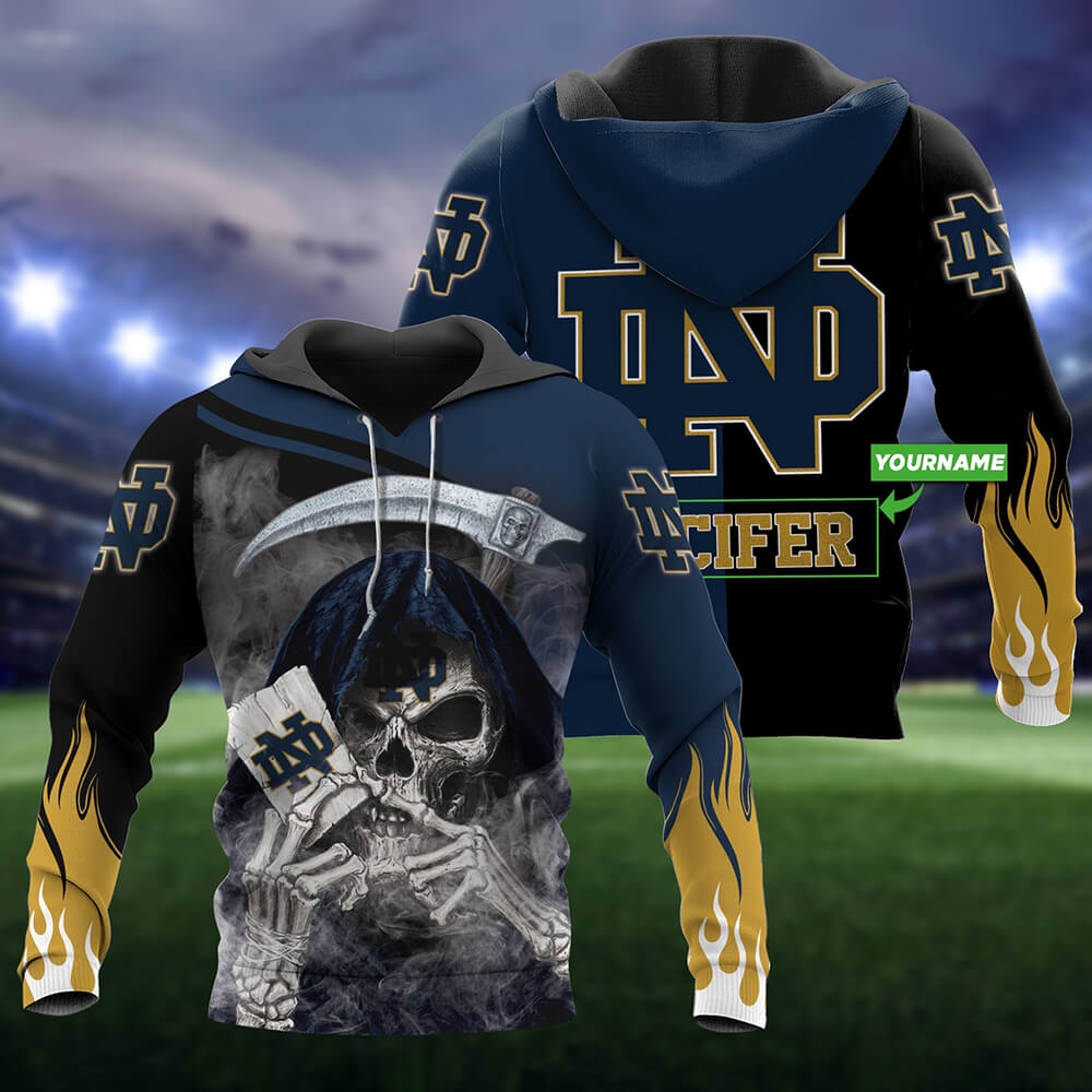 Notre Dame Fighting Irish Skull Death Personalized 3D All Over Print Zip Hoodie Gifts For Ncaa Fans