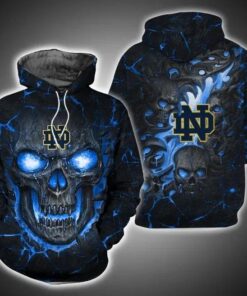 Notre Dame Fighting Irish Skull Fire Eyes Art 3D All Over Print Zip Hoodie Gifts For Ncaa Fans