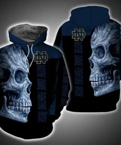 Notre Dame Fighting Irish Skull For Fan 3D All Over Print Zip Hoodie Gifts For Ncaa Fans