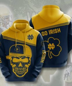Notre Dame Fighting Irish Skull Hat 3D All Over Print Zip Hoodie Gifts For Ncaa Fans