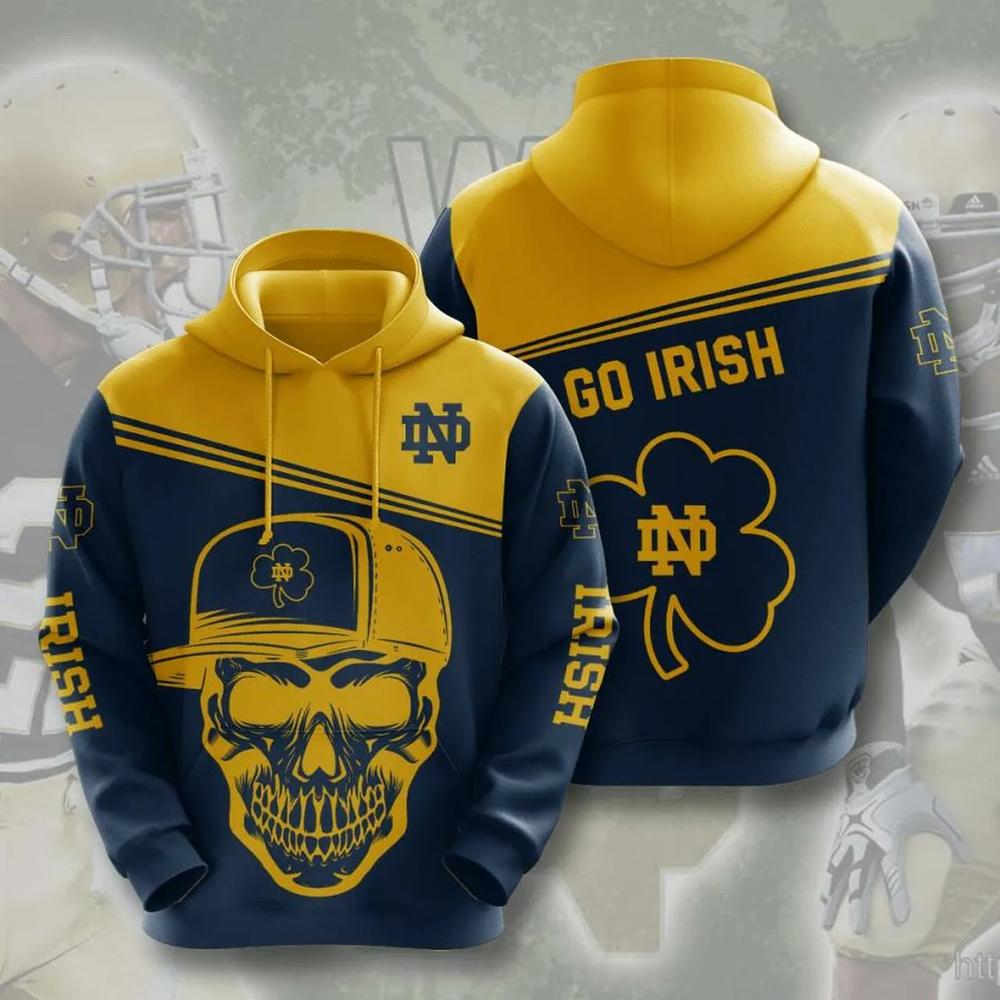 Notre Dame Fighting Irish Skull Hat 3D All Over Print Zip Hoodie Gifts For Ncaa Fans