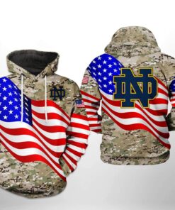Notre Dame Fighting Irish Us Flag Camo Veteran 3D All Over Print Zip Hoodie Gifts For Ncaa Fans