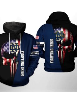 Notre Dame Fighting Irish Us Flag Skull 3D All Over Print Zip Hoodie Gifts For Ncaa Fans