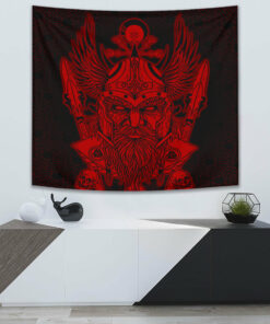 Odin And Raven Red Viking Homeset Tapestry for Wall Décor