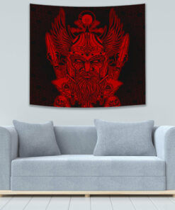 Odin And Raven Red Viking Homeset Tapestry for Wall Décor