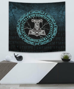Odin And Raven Turquoise Text Viking Homeset Tapestry for Wall Décor