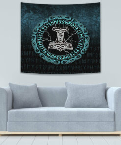 Odin And Raven Turquoise Text Viking Homeset Tapestry for Wall Décor