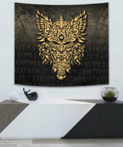 Odin The Allfather Asgard God And Chief Of Aesir Gold Version Tapestry for Wall Décor