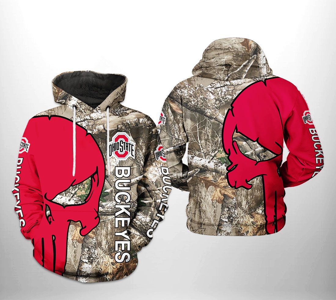 Ohio State Buckeyes Ncaa Camo Veteran Hunting 3D All Over Print Hoodie, Zip-Up Hoodie