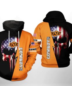Oklahoma State Cowboys Ncaa Us Flag Skull 3D All Over Print Hoodie, Zip-Up Hoodie