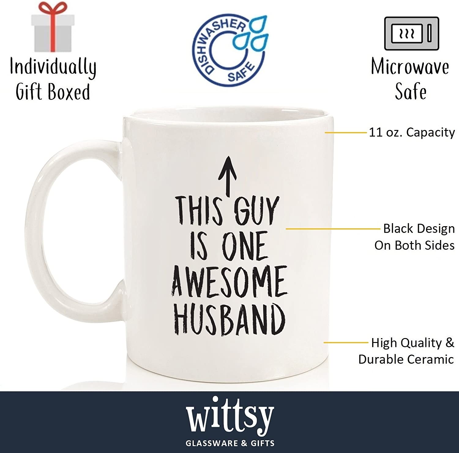 One Awesome Husband Funny Coffee Mug - Best Husband Anniversary, Christmas Gifts From Wife - Unique Gifts For Men, Him - Top Birthday Present Idea From Wifey -Fun Novelty Cup For The Mr