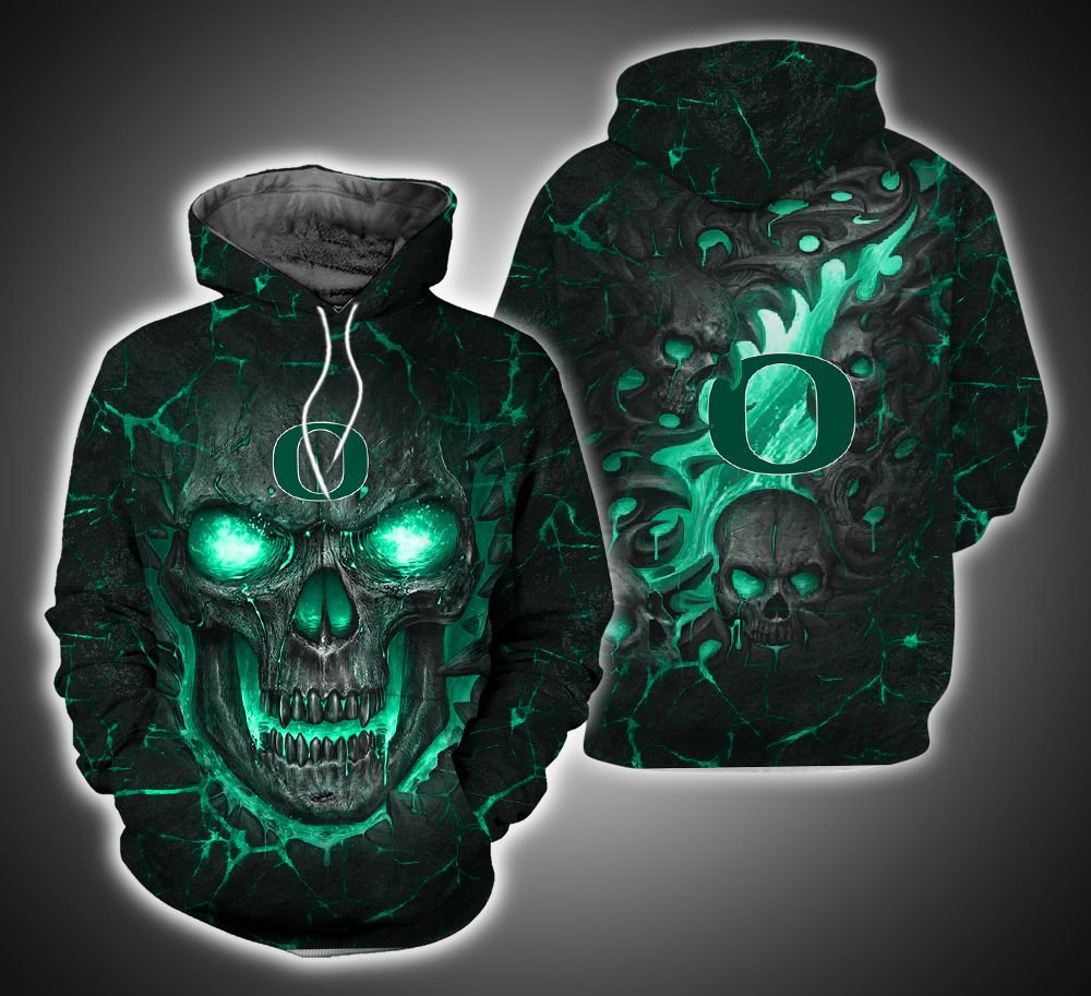 Oregon Ducks Skull 3D All Over Print Zip Hoodie Gifts For Ncaa Fans