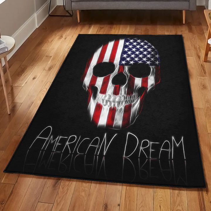 Patriotic Playroom Rug, American Flag Skull Rug, Skull Area Rug, Skull Rug for Living Room Bedroom Home Skull A71