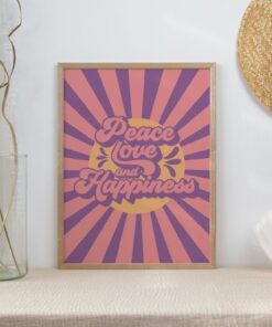 Peace Love And Happiness Inspirational 70s Poster Wall Art