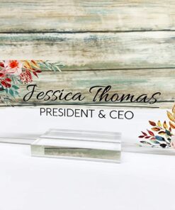 Personalized Acrylic Desk Name Plate For Office Sign Modern Office Women Decor Home Desk Name Plate Teacher Desk Name Sign Holder Red Flower