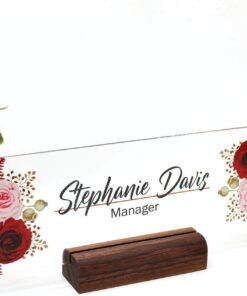 Personalized Acrylic Name Plate For Desk With Rose