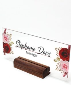 Personalized Acrylic Name Plate For Desk With Rose