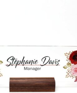 Personalized Acrylic Name Plate For Desk With Rose
