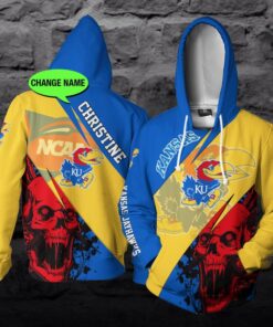 Personalized Custom Name Kansas Jayhawks Ncaa Skull 3D All Over Print Hoodie, Zip-Up Hoodie