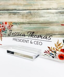 Personalized Floral Name Plate For Desk Acrylic Desk Name Sign Modern Office Business Decor Executive For Boss Co-Working Tearcher And Friends