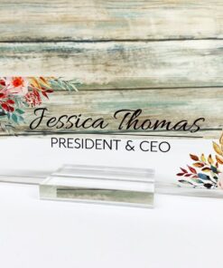 Personalized Floral Name Plate For Desk Acrylic Desk Name Sign Modern Office Business Decor Executive For Boss Co-Working Tearcher And Friends
