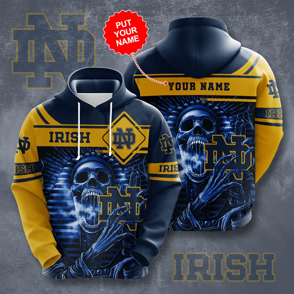 Personalized Notre Dame Fighting Irish Skull Egypt 3D All Over Print Zip Hoodie Gifts For Ncaa Fans