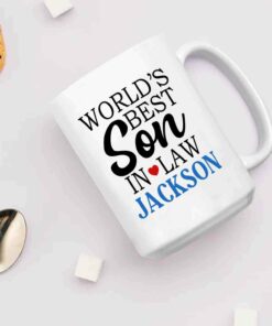 Personalized Son In Law Coffee Mug Cup 11 Oz 15 Oz, World's Best Son In Law White Cup Gifts For Men Husband, Customized Choose Son In Law's Name Travel Ceramic Mug For Birthday Christmas Wedding