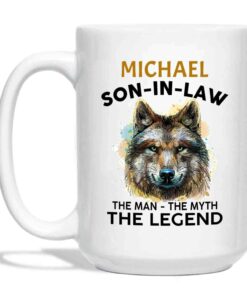 Personalized Son In Law White Ceramic Mug Cup For Men Husband, Son In Law The Man The Myth Travel Coffee Cup Gifts For Birthday Christmas Wedding, Son In Law Custom Name Mug 11 15 Oz, Son In Law Mug