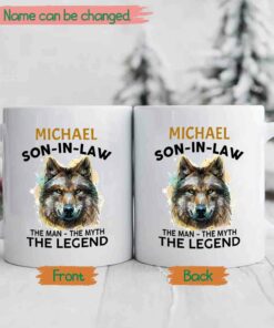 Personalized Son In Law White Ceramic Mug Cup For Men Husband, Son In Law The Man The Myth Travel Coffee Cup Gifts For Birthday Christmas Wedding, Son In Law Custom Name Mug 11 15 Oz, Son In Law Mug