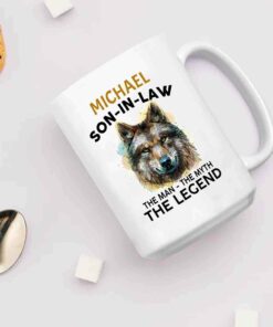Personalized Son In Law White Ceramic Mug Cup For Men Husband, Son In Law The Man The Myth Travel Coffee Cup Gifts For Birthday Christmas Wedding, Son In Law Custom Name Mug 11 15 Oz, Son In Law Mug