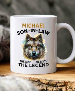 Personalized Son In Law White Ceramic Mug Cup For Men Husband, Son In Law The Man The Myth Travel Coffee Cup Gifts For Birthday Christmas Wedding, Son In Law Custom Name Mug 11 15 Oz, Son In Law Mug