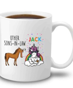 Personalized Son In Law White Coffee Mug 11 Oz 15 Oz, Other Sons In Law Vs Unicorn Travel Ceramic Mug Gifts For Men Husband, Customized Choose Son In Law's Name Coffee Cup For Birthday Christmas