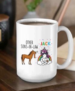 Personalized Son In Law White Coffee Mug 11 Oz 15 Oz, Other Sons In Law Vs Unicorn Travel Ceramic Mug Gifts For Men Husband, Customized Choose Son In Law's Name Coffee Cup For Birthday Christmas
