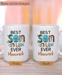 Personalized Son In Law White Coffee Mug Cup For Men Husband, Best Son In Law Ever Ceramic Cup, Awesome Customized Choose Name Son In Law White Travel Mug Gifts For Birthday Christmas