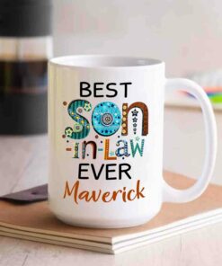Personalized Son In Law White Coffee Mug Cup For Men Husband, Best Son In Law Ever Ceramic Cup, Awesome Customized Choose Name Son In Law White Travel Mug Gifts For Birthday Christmas