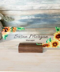 Personalized Sunflower Acrylic Desk Name Plate Gifts Idea For Tearcher, Boss, Coworkers And Friends