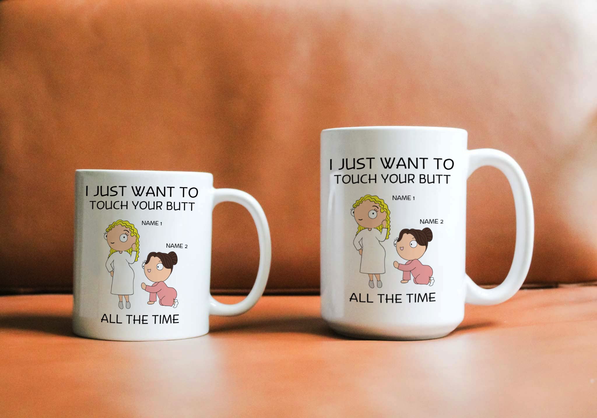 Personalized Touch Your Butt, Funny Lesbian Couple Mug Customized Hairstyle Skin Tone Gift For Girlfriend Husband Lgbt Transgender Couple Wife On Birthday Gift Valentine